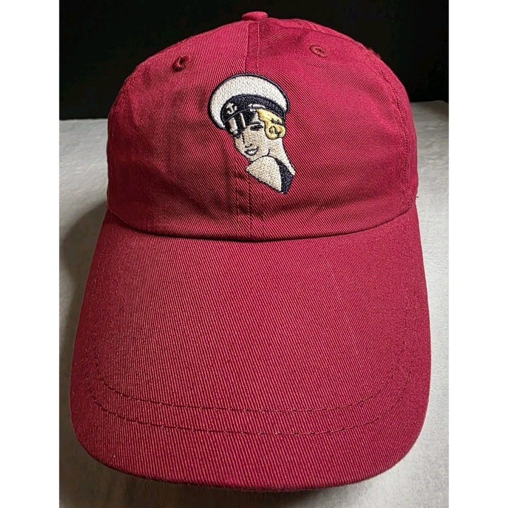 Dickie Walker‎ Maroon Burgundy Sailor Girl Embroidered Cotton Baseball Hat OSFM